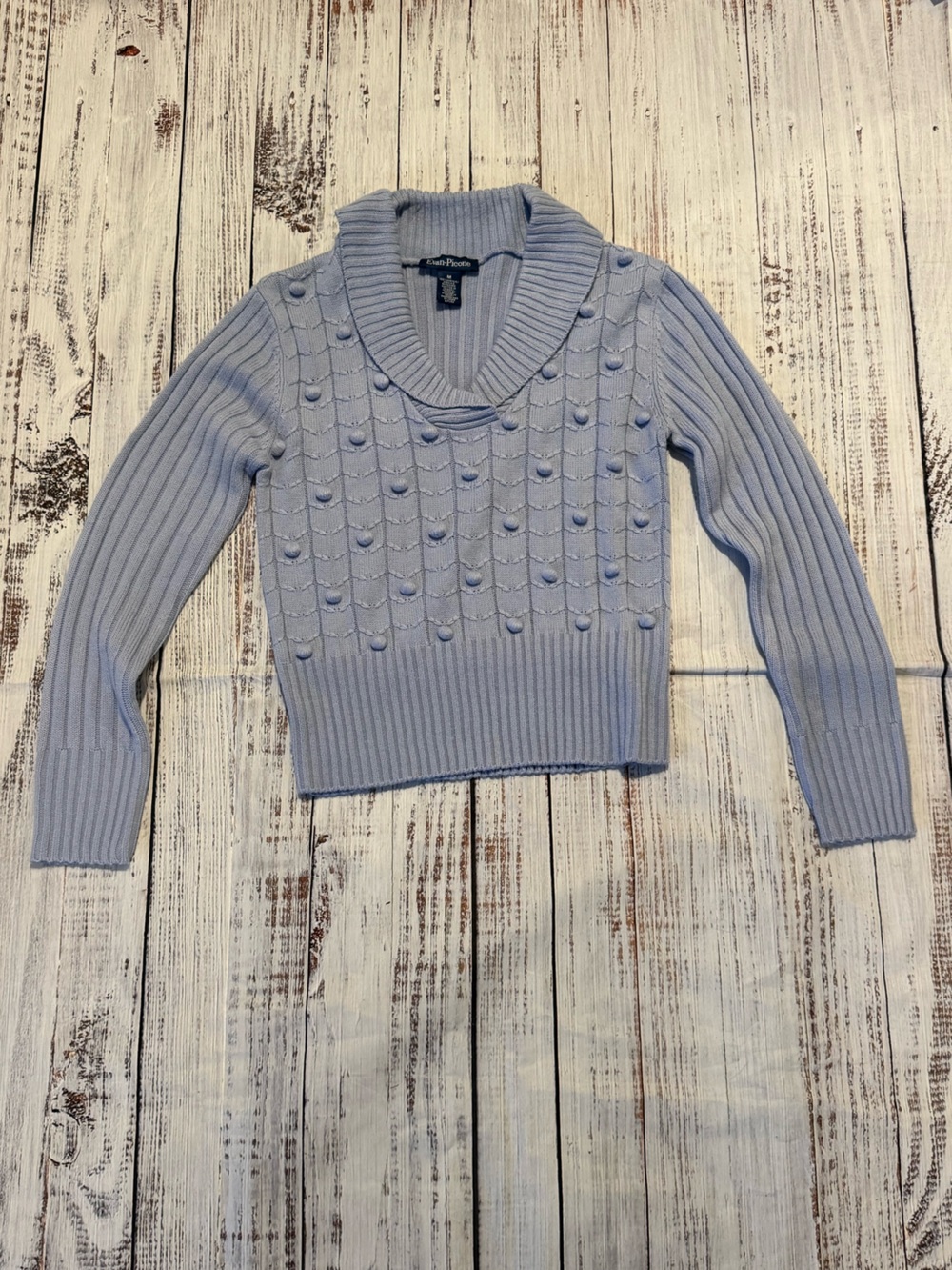 Evan Picone Light Blue Ribbed Cowl Neck Sweater